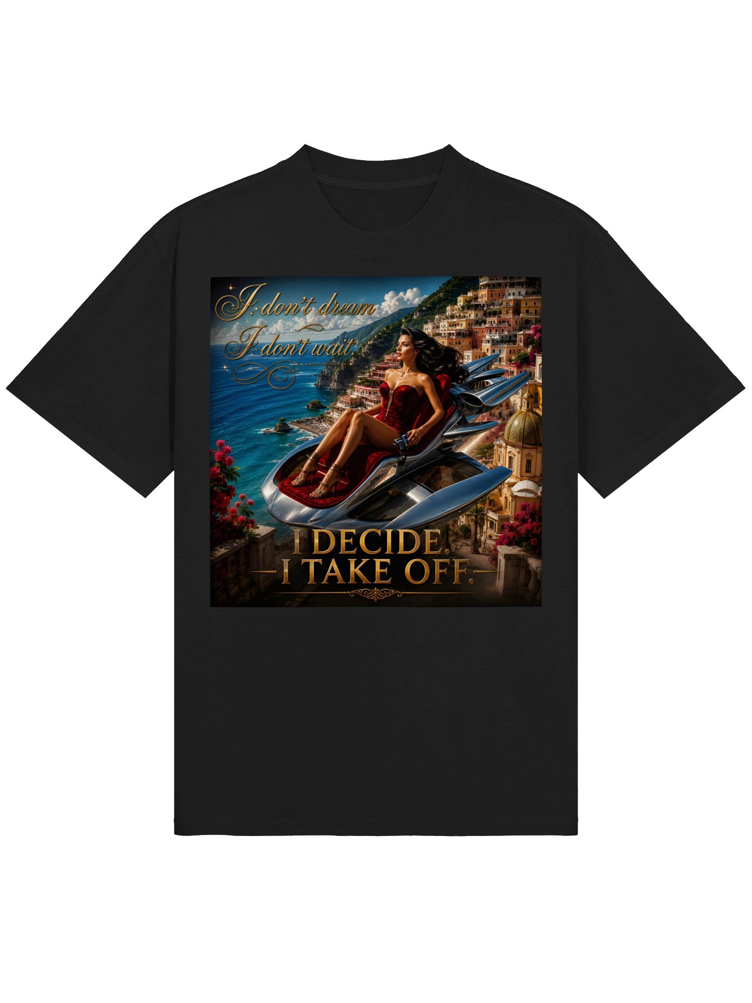 I DECIDE I TAKE OFF Premium Unisex Oversized T-Shirt | Luxury Amalfi Coast Travel Graphic Tee product image (3)
