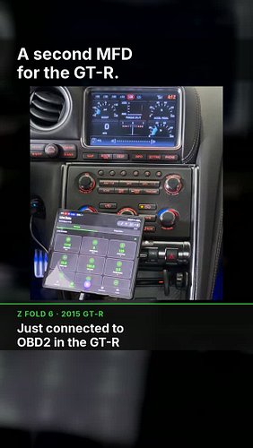A second MFD for the GT-R.

Z Fold 6 open on the dash, live OBD2 gauges right under the factory MFD. Drag the sensors you car...