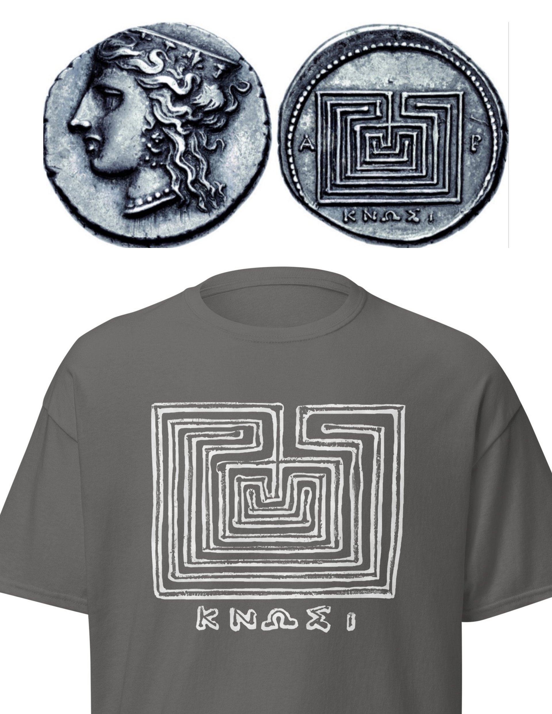 Knossos Labyrinth Authentic Art from 300 BC, Charcoal T-Shirt product image (2)