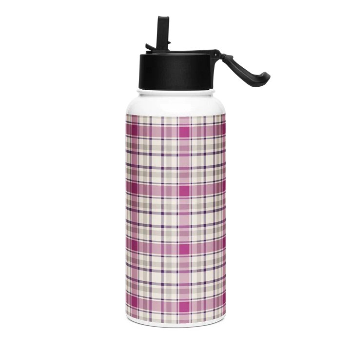 Magenta and Gray Plaid Water Bottle product image (2)