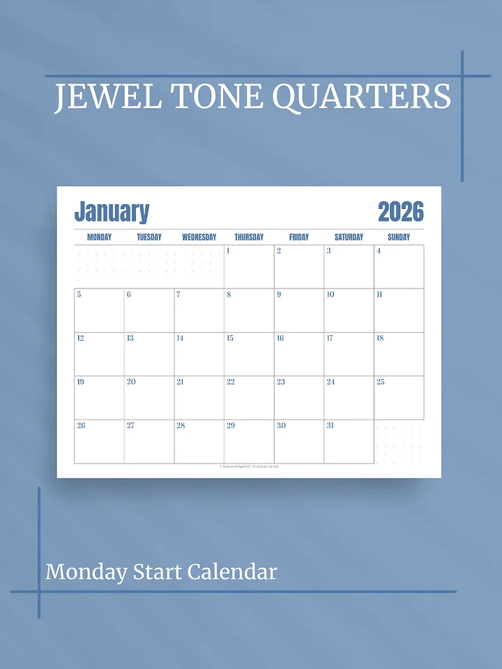 Jewel Tone Quarters 2026 Calendar - Single Page per Month, Monday Start, Letter Size product image (1)