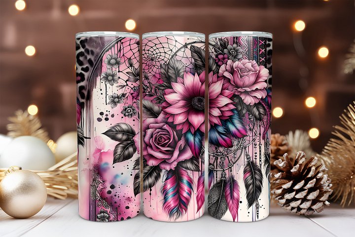Dream Catcher 20 oz Skinny Tumbler Sublimation Design Digital Download PNG Instant DIGITAL ONLY, Floral Dreamcatcher Tumbler Wrap product image (1)