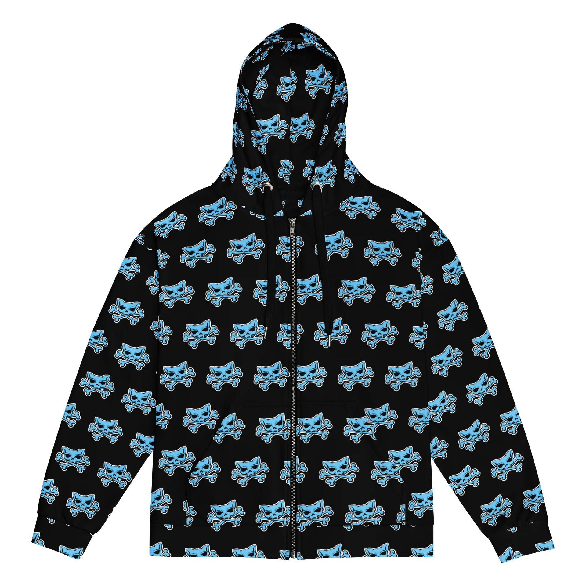 (Dark Mode) Blue Kat Skull Zip Hoodie product image (1)