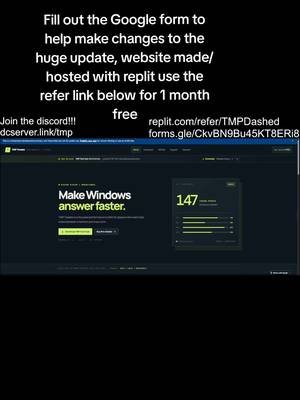 🔧 TMP™ Tweaks (PC) — Website Preview New website + app overhaul coming late August. Account management, support, and more all in one place. Still working on final touches but almost there! I need YOUR feedback, fill out this 2-min Google Form: forms.gle/CkvBN9Bu45KT8ERi8 New to Replit? 1 FREE month of Core ($20 value):  replit.com/refer/TMPDashed #TMPTweaks #PCOptimization #replit #PCTweaks #GoogleForm 
