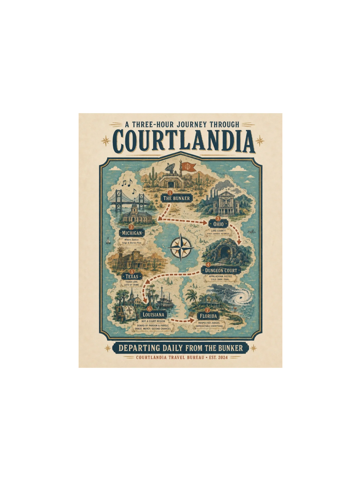 Courtlandia Travel Bureau Tour Map Poster