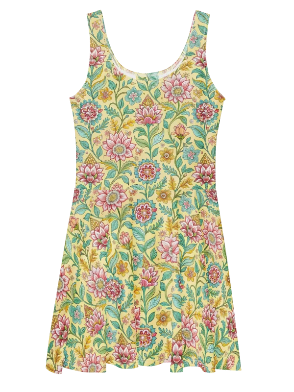 Women’s Yellow Floral Dress – Elegant Sleeveless Fit & Flare Sundress product image (4)