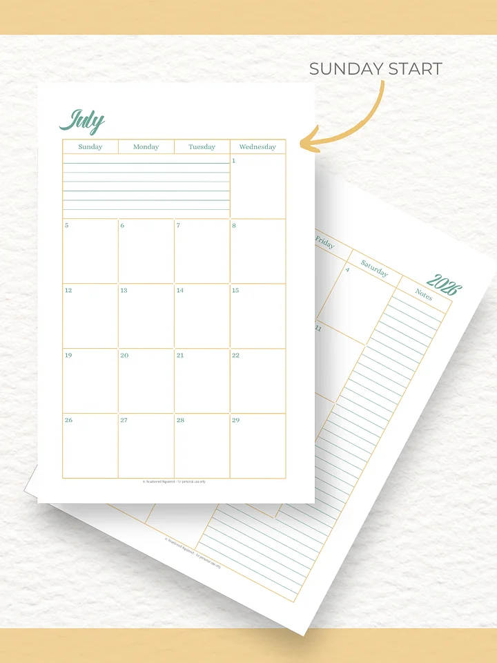 Sunshine Skies - 26/27 Calendar - 2 Pages per Month - Half Letter Size product image (2)