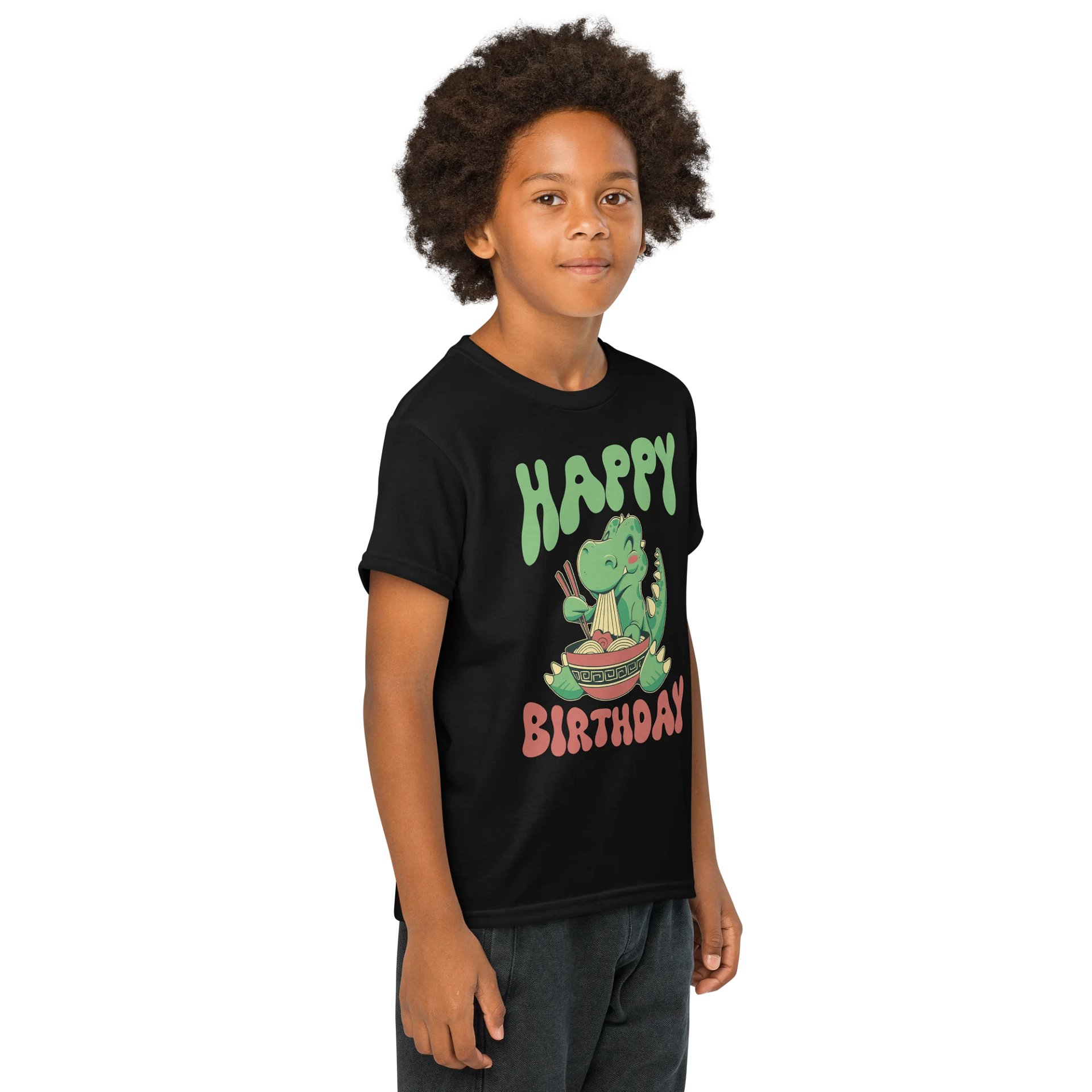 Happy Birthday (Dinosaur Eating Noodles) T-Shirt For Kids product image (4)
