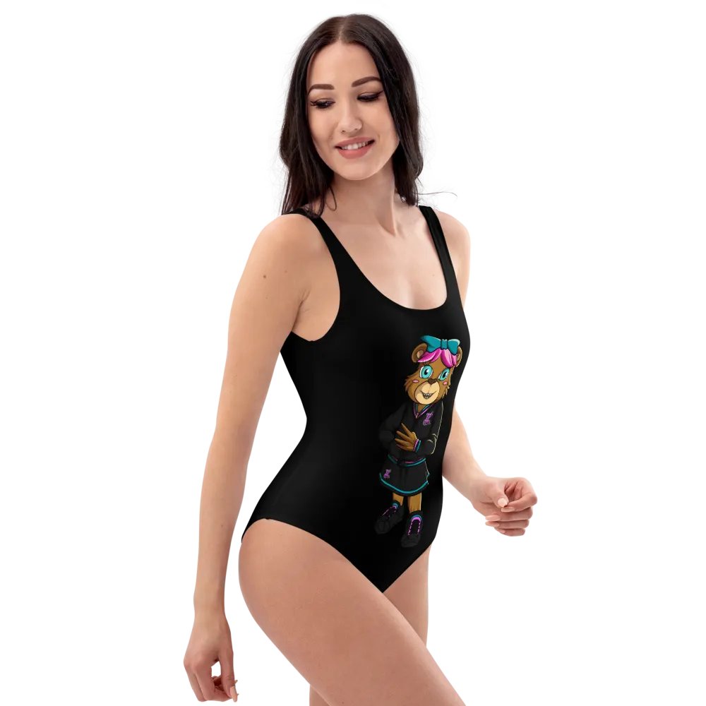 Standing Girl Bear Black One Piece Swim Suit product image (5)