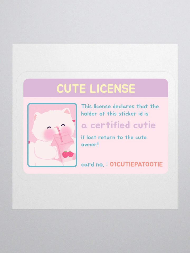 Cutie License White Cat Vinyl Sticker product image (1)