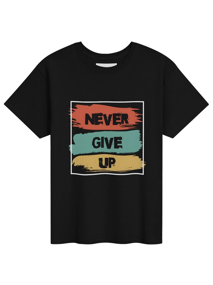 "Never Give Up" T-Shirt – Black Oversized Motivational Graphic Tee product image (1)