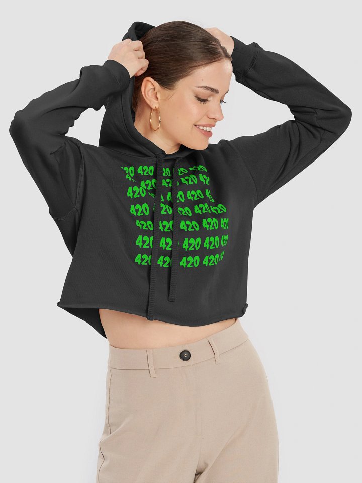 Happy 420 Black Crop Hoodie, Punk Rock Cannabis Clothing, Gothic Stoner Fashion product image (2)