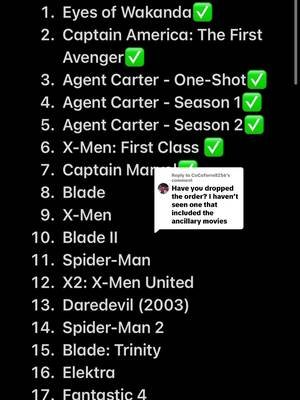 Replying to @CoCoTerrell256 this is the list I put together and am using to watch leading up to end game THOUGH I did decide to add Punisher 2004