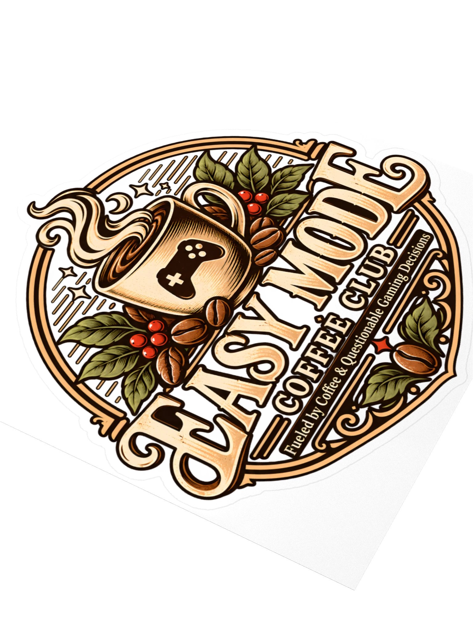 Easy Mode Coffee Club Kiss-Cut Sticker – 4" × 4" product image (3)