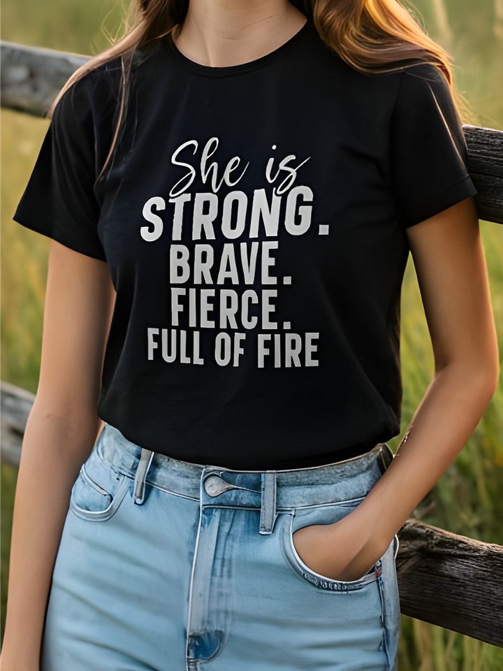 She Is Strong Brave Fierce Full Of Fire - Women's Black T-Shirt product image (1)
