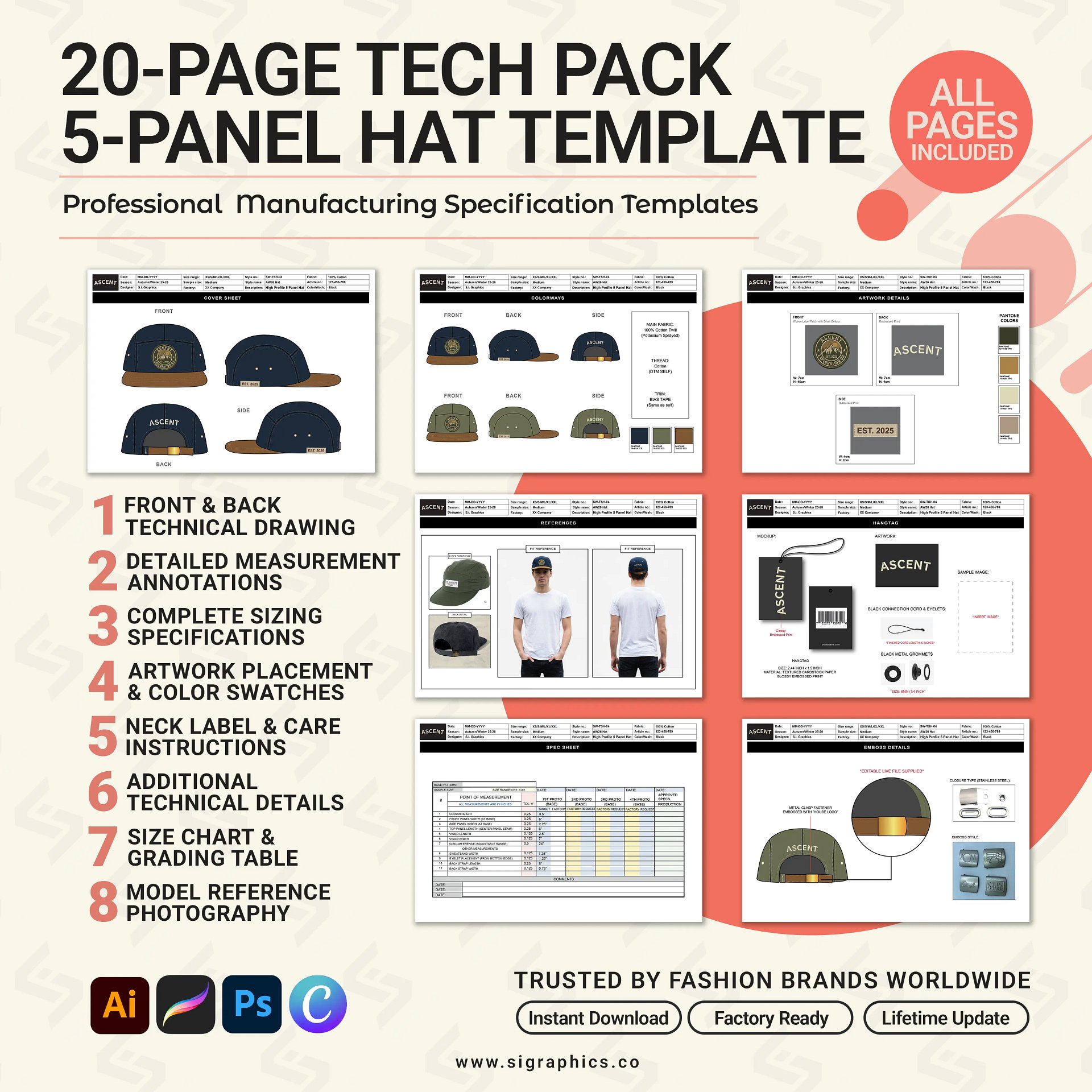 5-Panel Camp Cap Tech Pack Template product image (2)