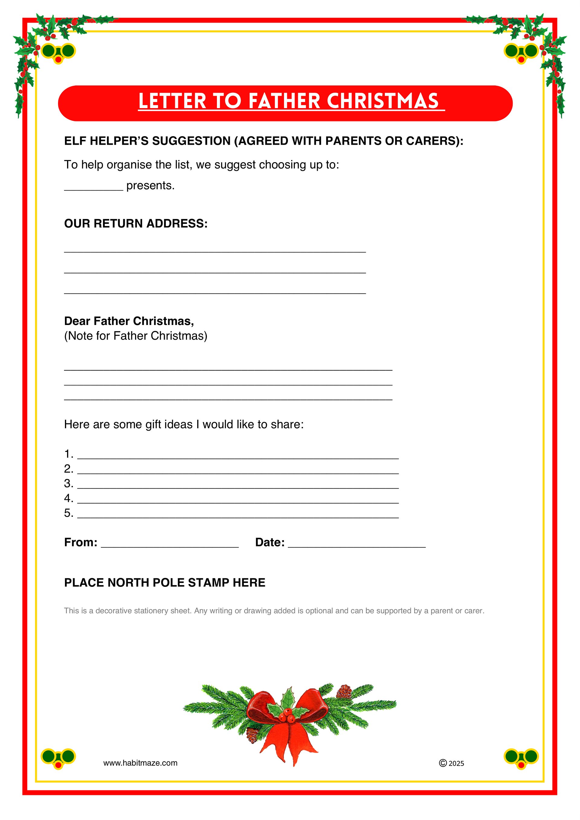 Letter to Father Christmas Template (UK) Digital file PDF product image (1)