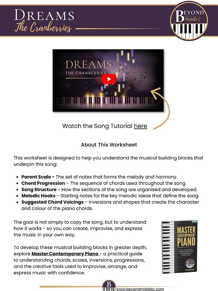 Dreams (The Cranberries) - BMC Song Tutorial Worksheet product image (1)