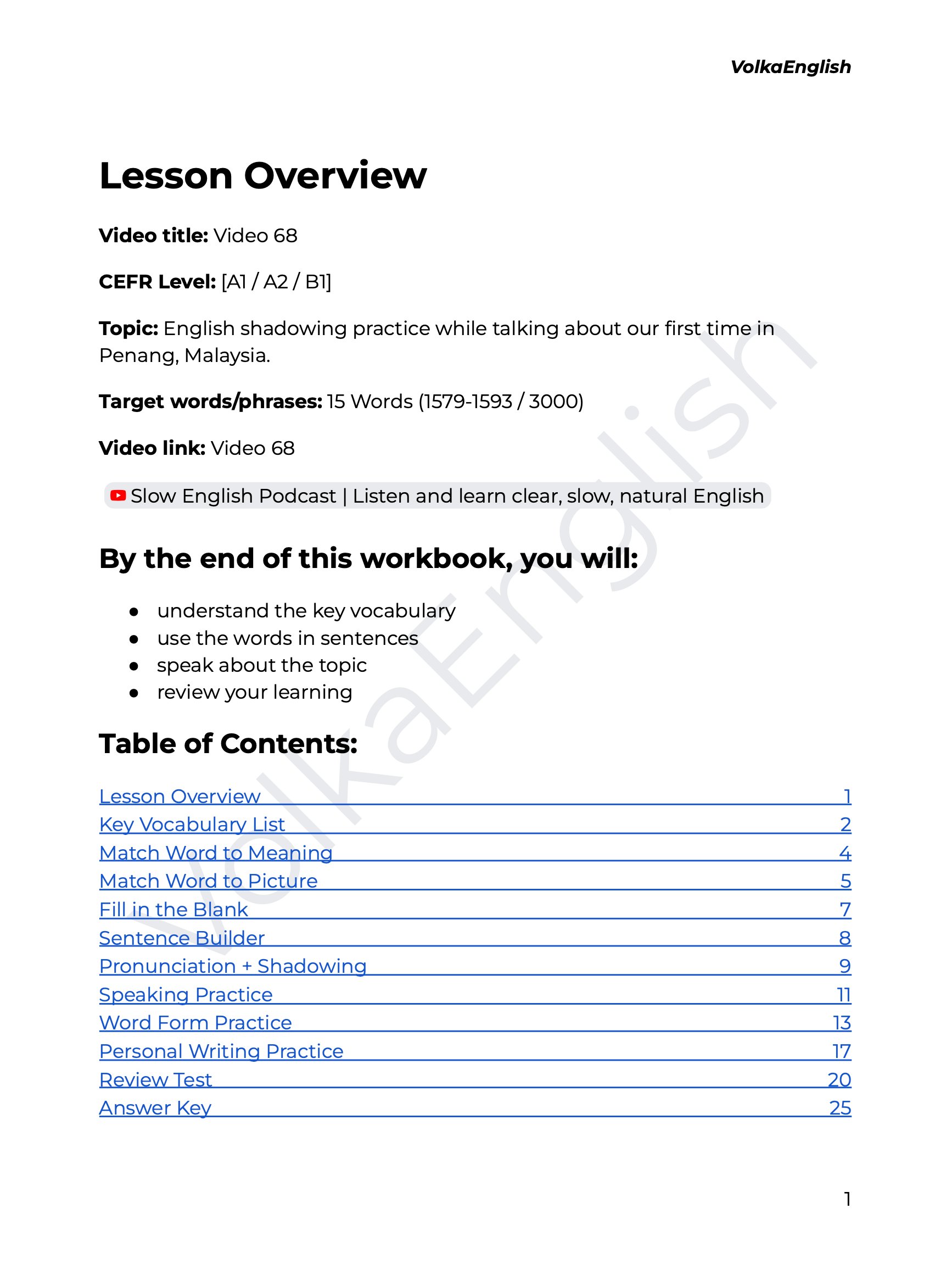 Slow English Podcast | Listen and learn clear, slow, natural English - Video 68 Study Pack product image (2)