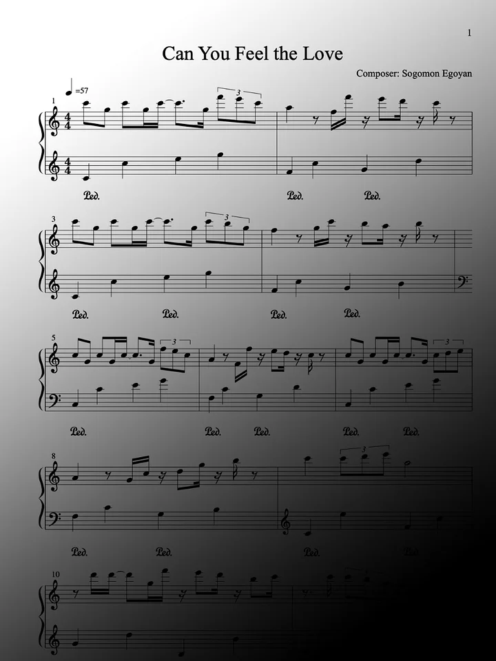 Can You Feel the Love by Sogomon Egoyan - Piano Sheet Music product image (1)