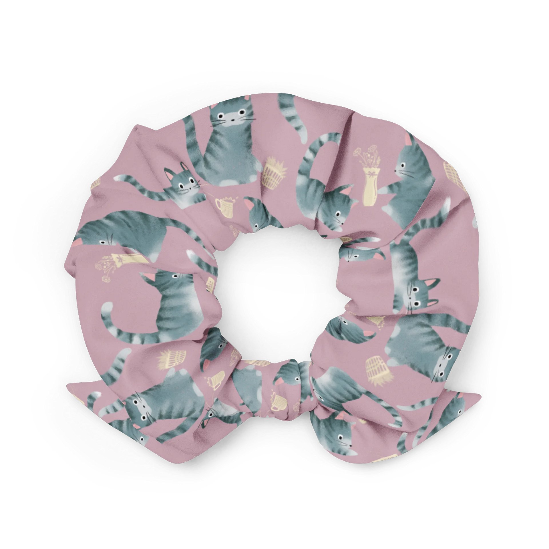 Grey Tabby Cats Knocking Stuff Over Patterned Scrunchie product image (2)