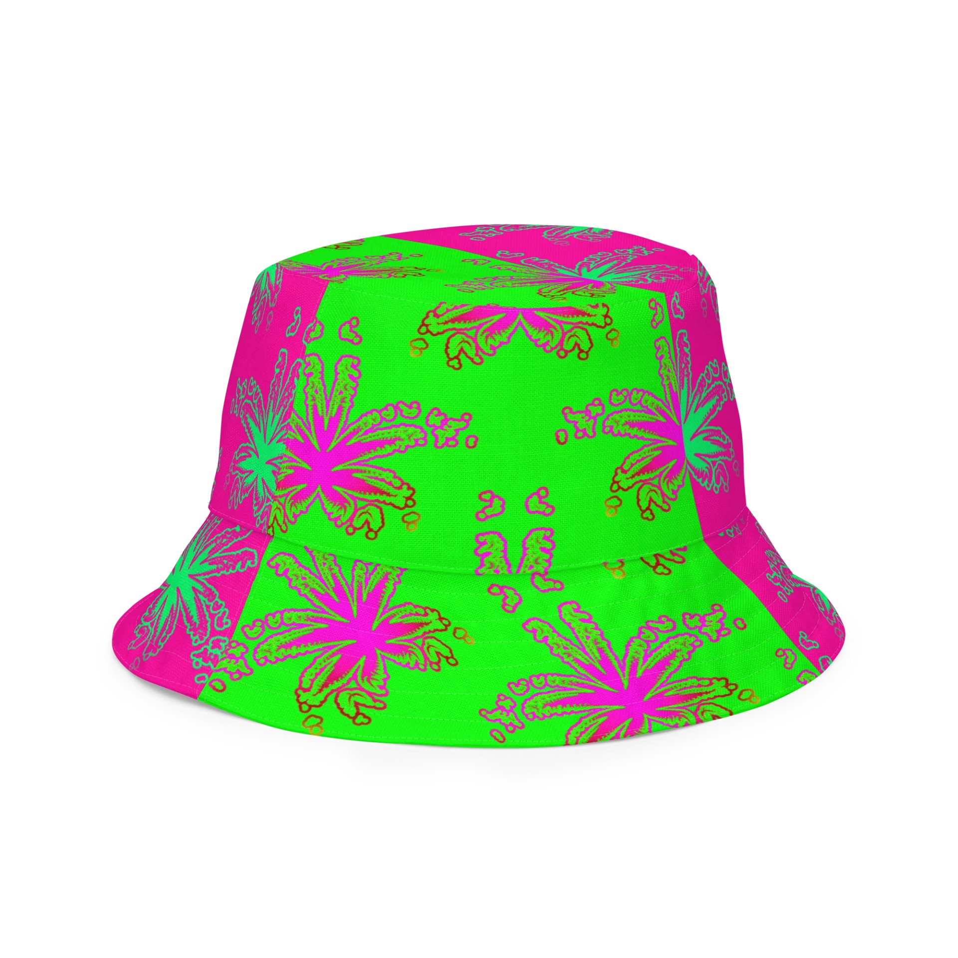 Stoner Circus Cannabis Summertime Reversible Bucket Hat, Pink Green Orange Blue Weed Reefer Rave Accessory, 420 Pot Leaf Festival Fashion product image (3)