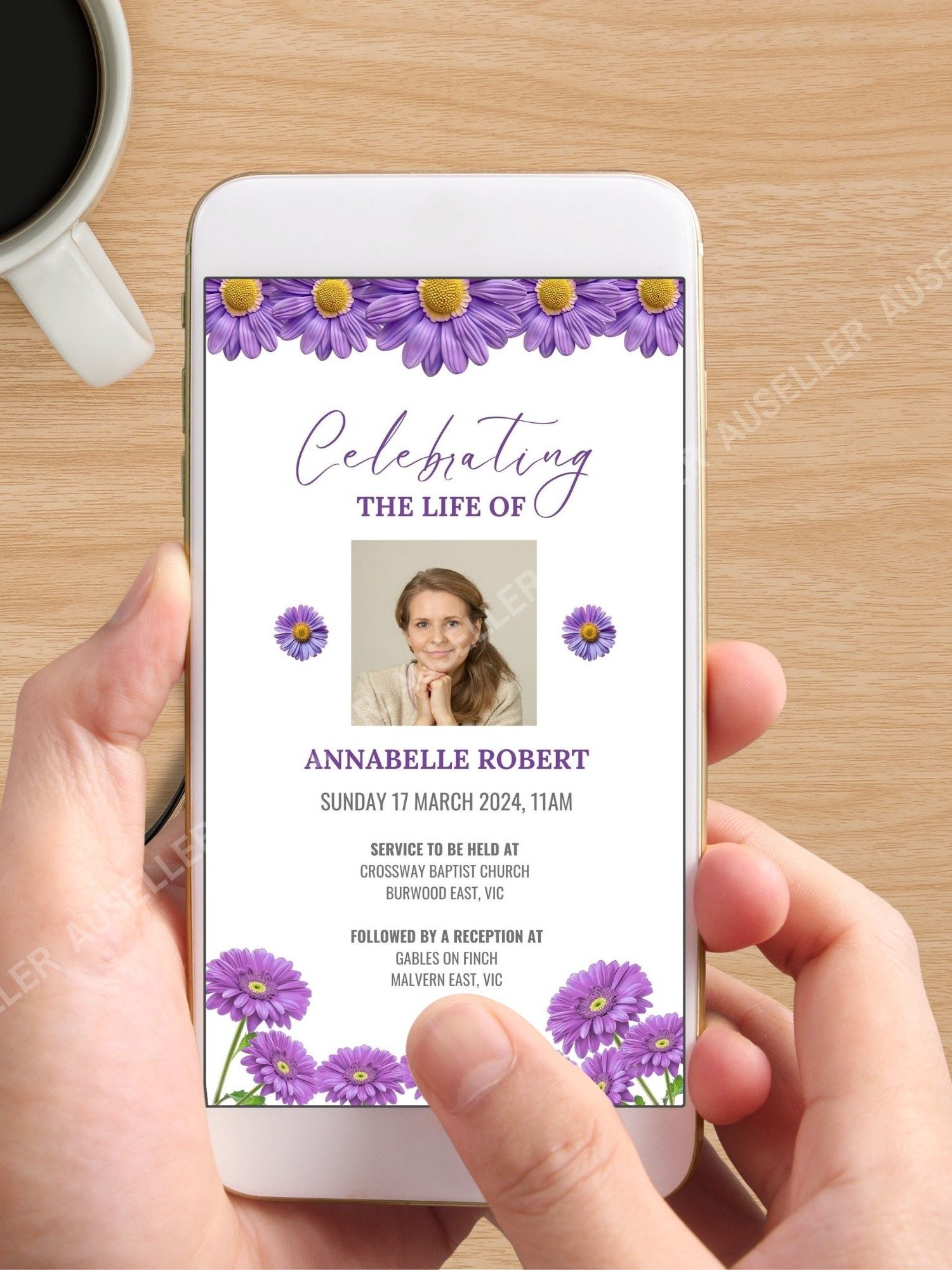 Purple Gerberas Evite Canva Template product image (5)