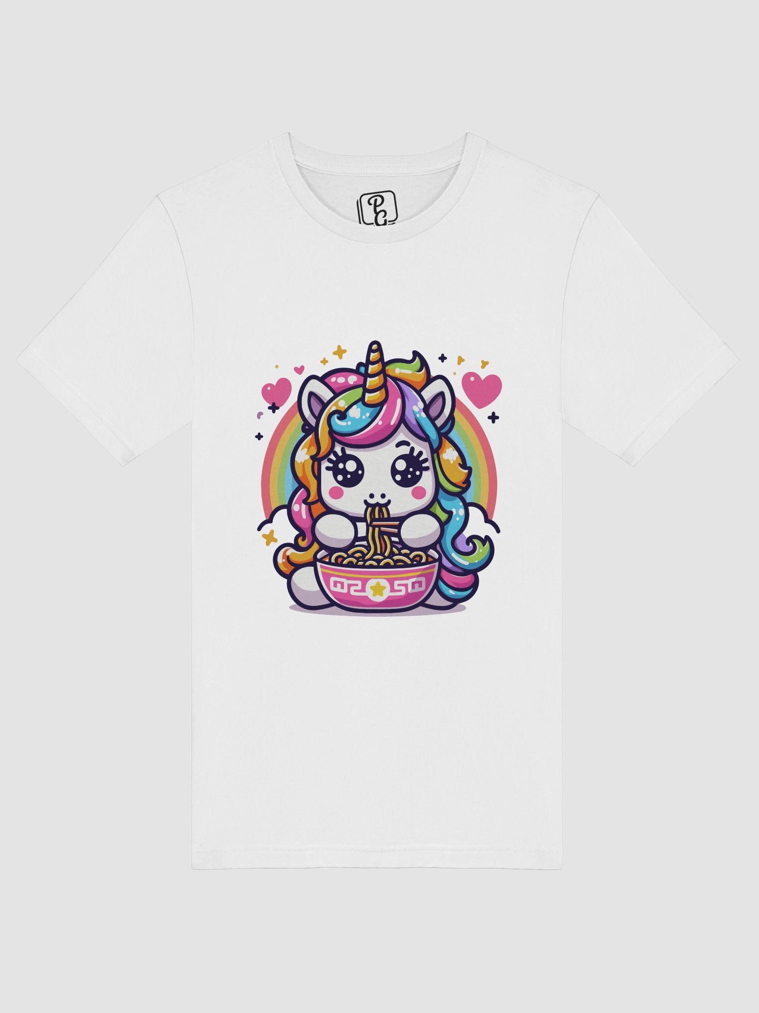 A cute Unicorn eating ramen noodles Triangular Spectrum Logo T-Shirt product image (5)
