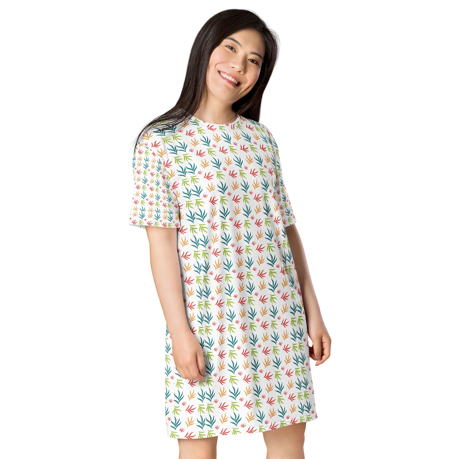 Color Pop Leaf Print T-Shirt Dress product image (4)