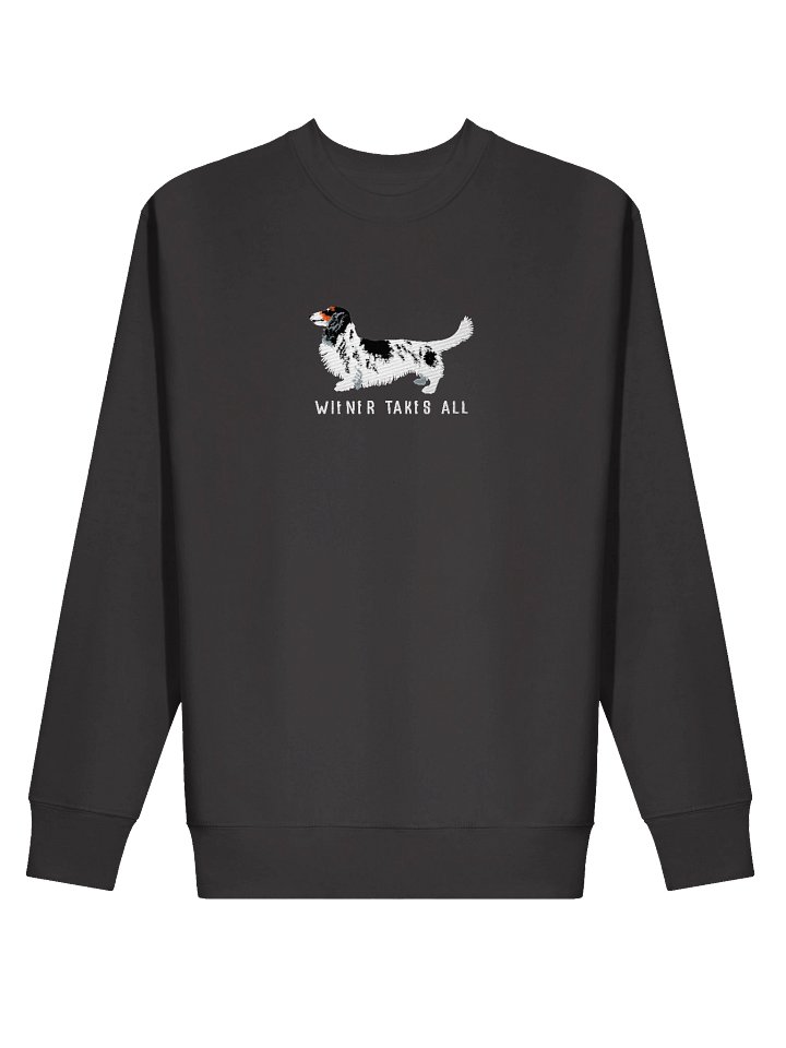 Wiener Takes All Sweatshirt (Embroidered) of a Longhaired Dachshund(Pied Black & White) product image (9)