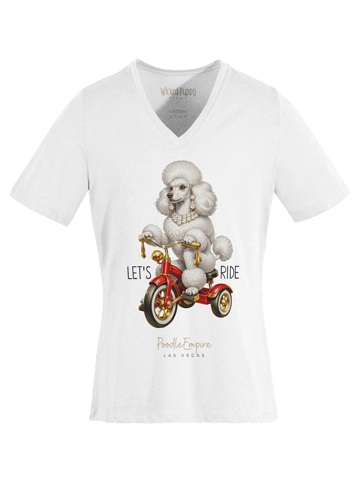 Tricycle White Poodle V-Neck Tee | Poodle Empire product image (2)
