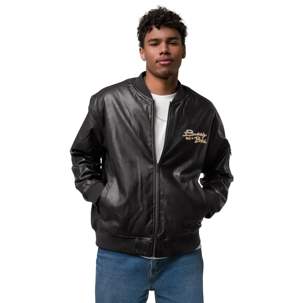 Bubbly and a B (tan shadow design) faux leather bomber jacket product image (3)