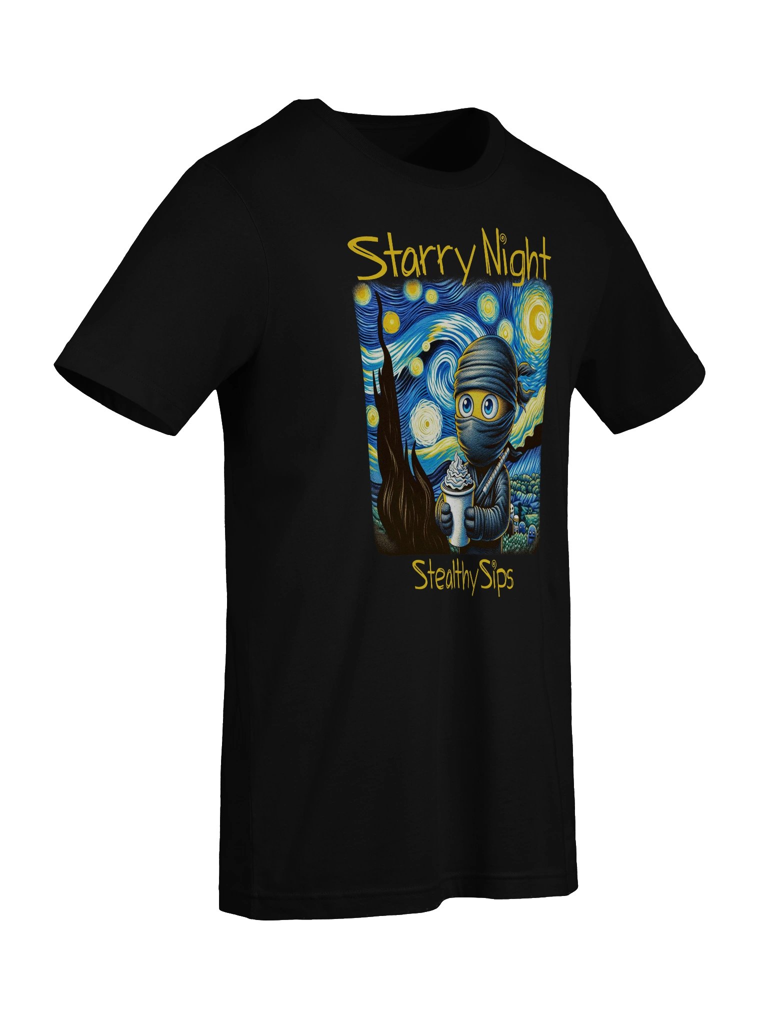 Starry Night Ninja Coffee T-Shirt – Funny Stealthy Sips Parody Tee product image (9)