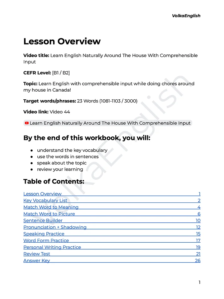 Learn English Naturally Around The House With Comprehensible Input - Video 44 Study Pack product image (2)