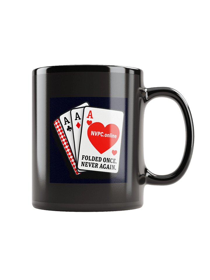 Black "Folded Once - Never Again" Mug - Red Heart Edition product image (1)