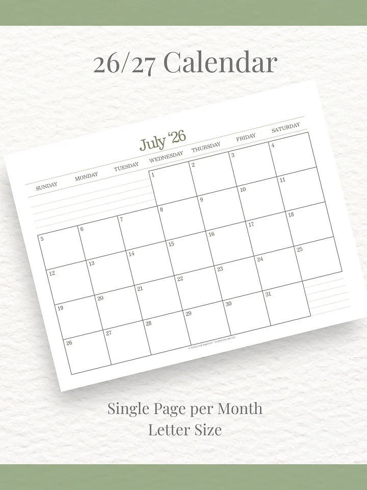 Forest Simplicty - 26/27 Calendar - Single Page per Month - Letter Size product image (1)