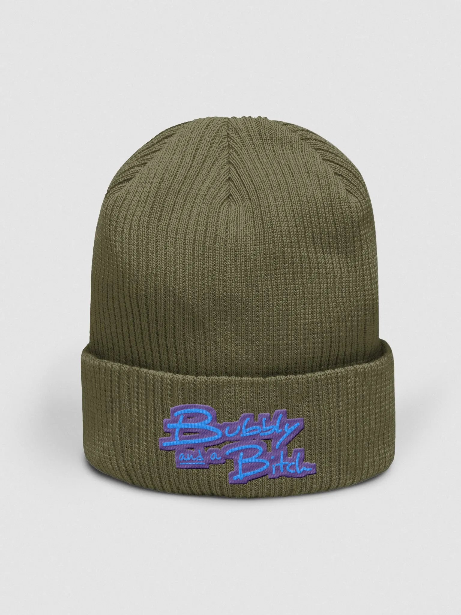 Bubbly and a Bitch (violet design) embroidered organic beanie product image (6)
