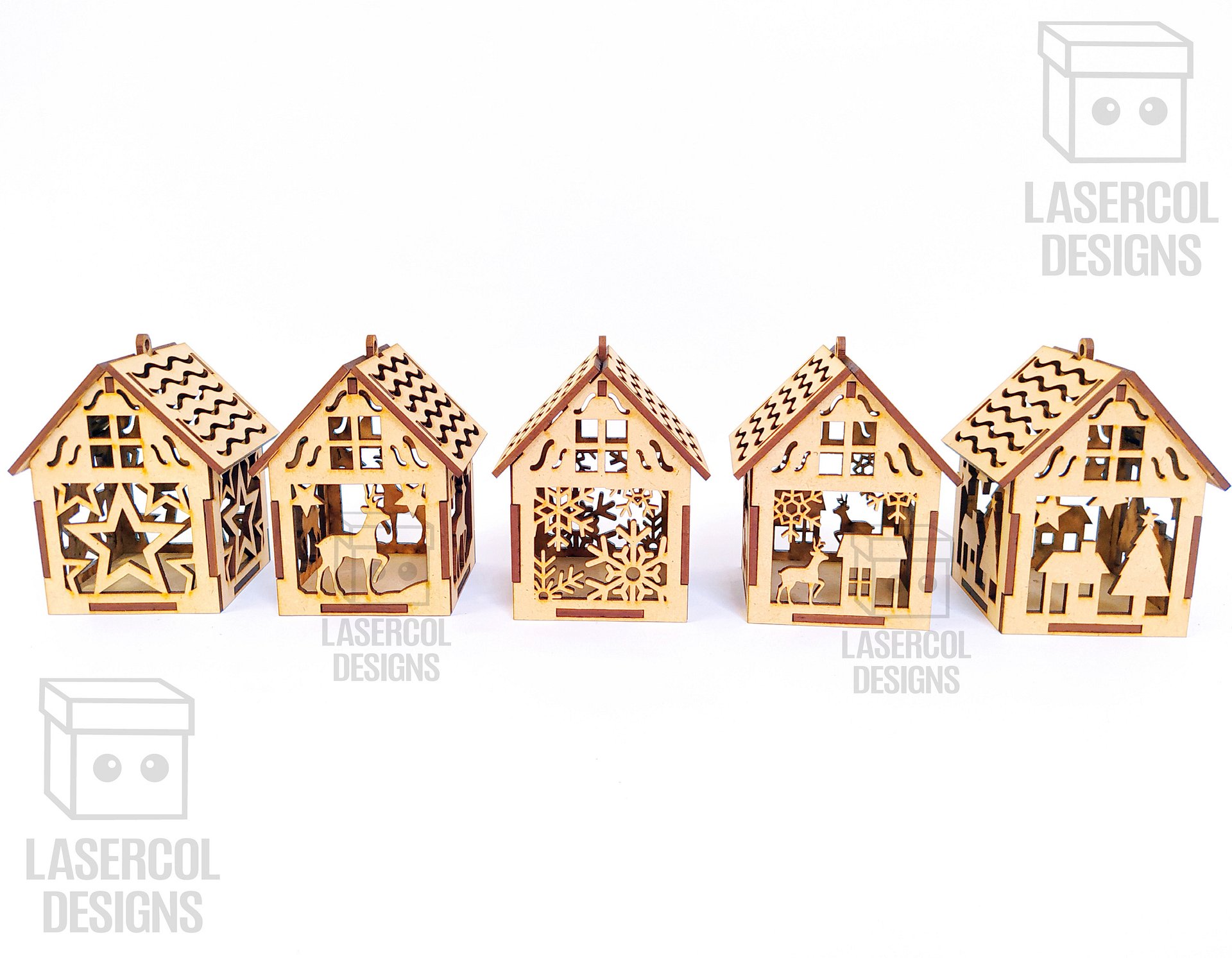 Christmas House Ornaments Set 2 (2 Sizes, 5 Styles) - Laser Cut Files product image (2)