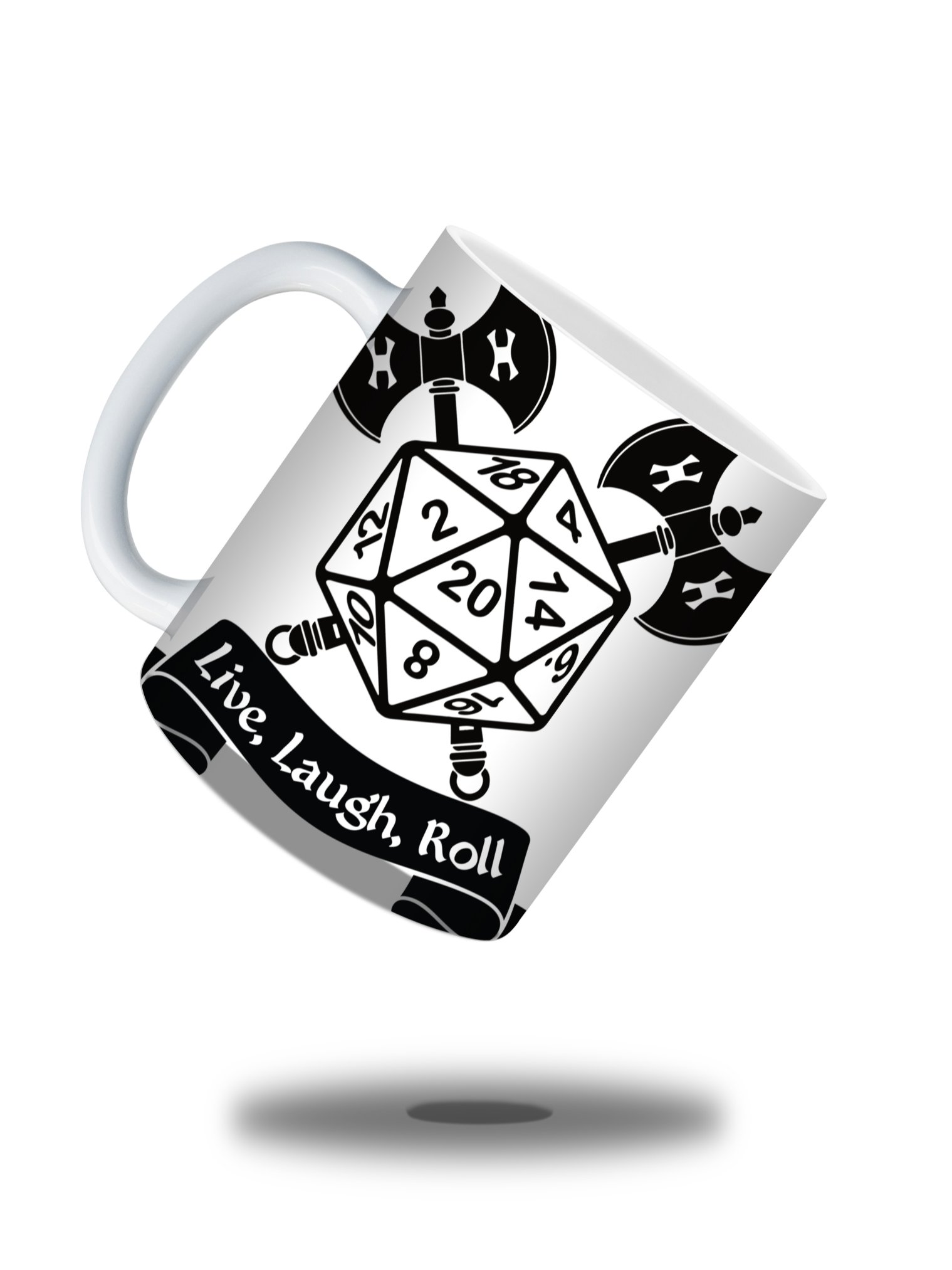 Live, Laugh, Roll 11oz Coffee Mug – D20 Dice Gaming Ceramic Cup – Perfect for Tabletop RPG Players and Dungeon Masters product image (2)
