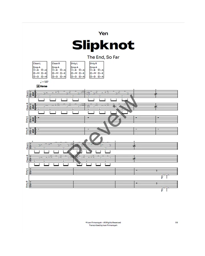 Slipknot - Yen Complete Guitar Tab product image (2)