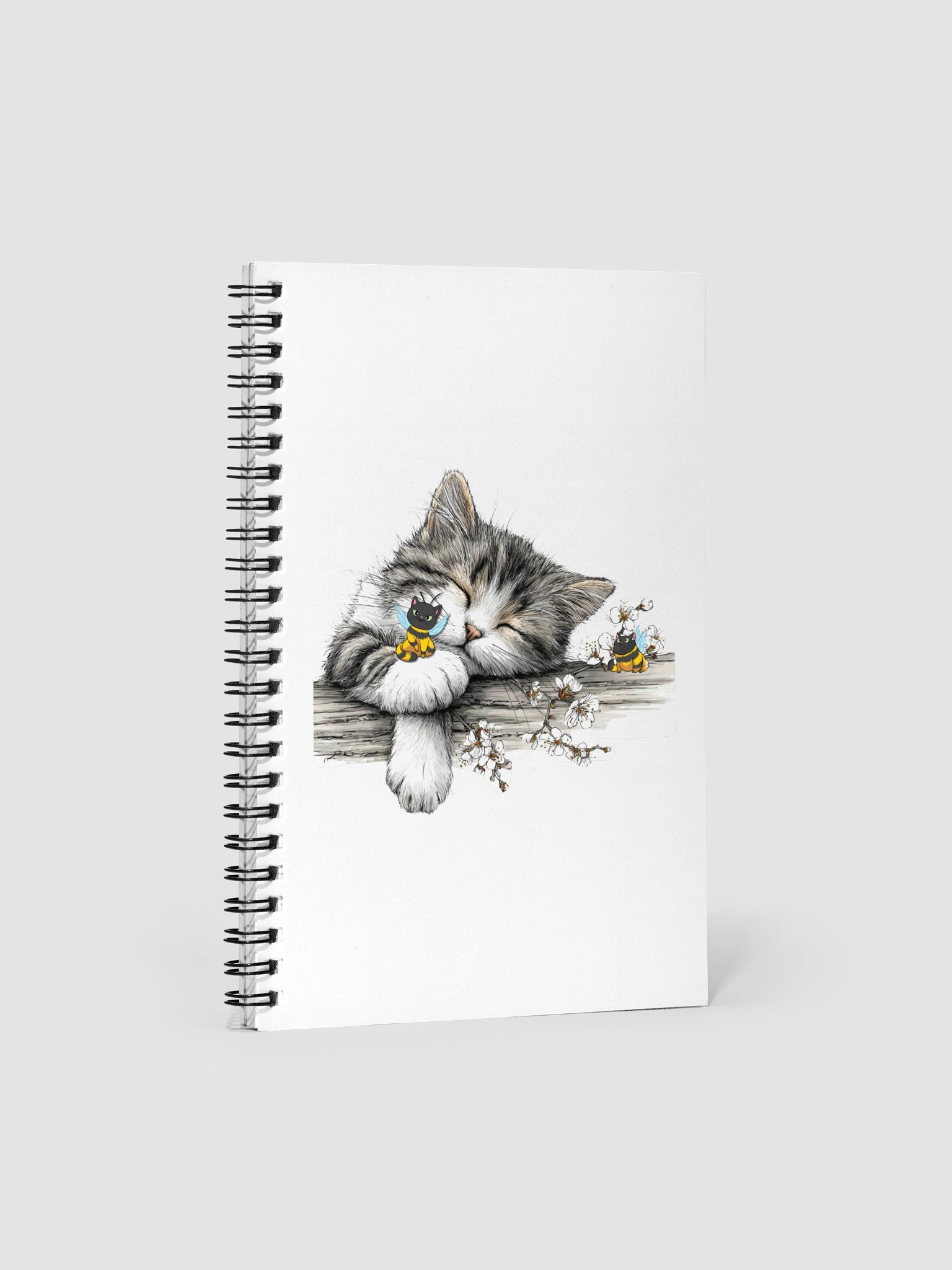 Sleepy Kitten & Bees Spiral Notebook product image (1)