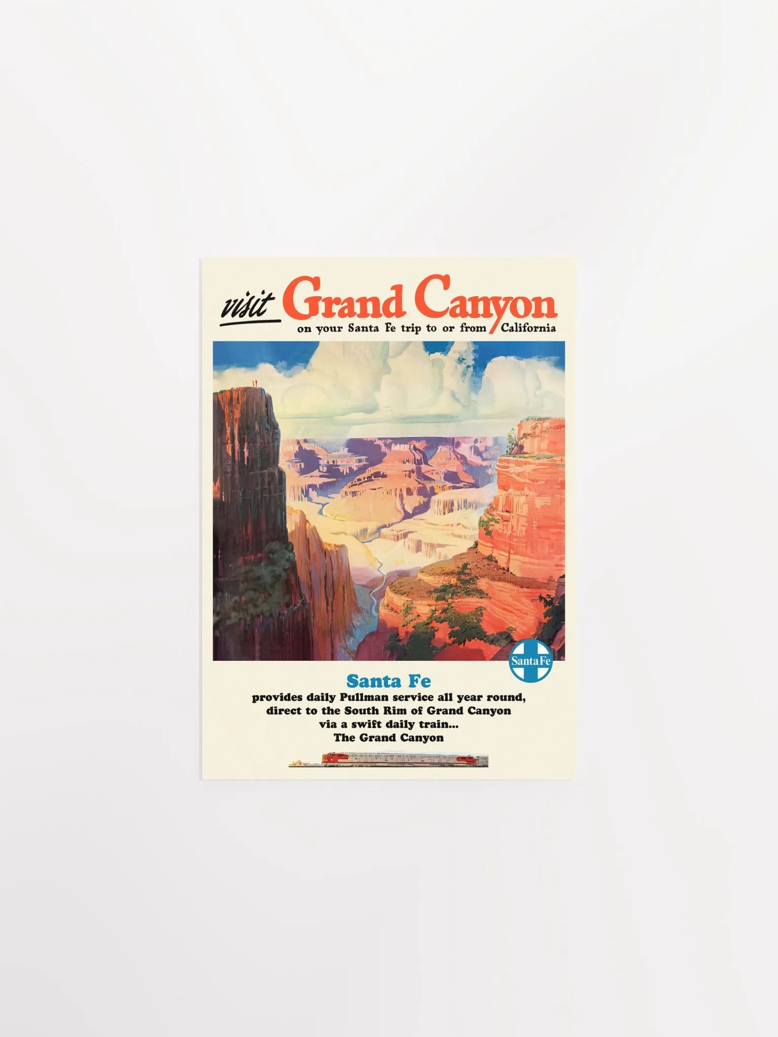 Grand Canyon with Santa Fe Railway, 1950s — retro train poster, vintage train art, train print, retro travel wall art product image (6)