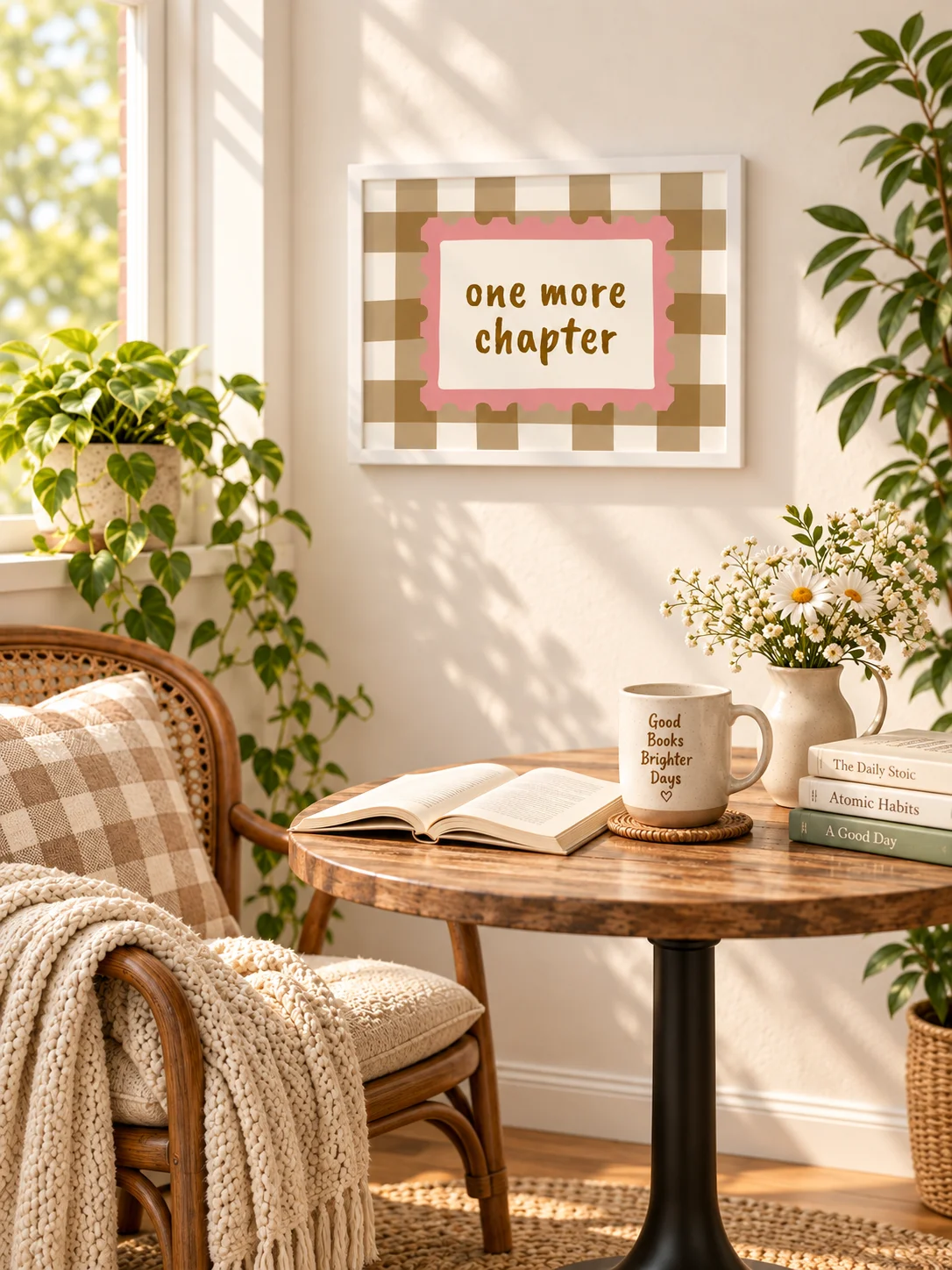 One More Chapter Printable Wall Art | Book Lover Reading Nook Poster | Pink Checkered Library Decor | Digital Download product image (8)