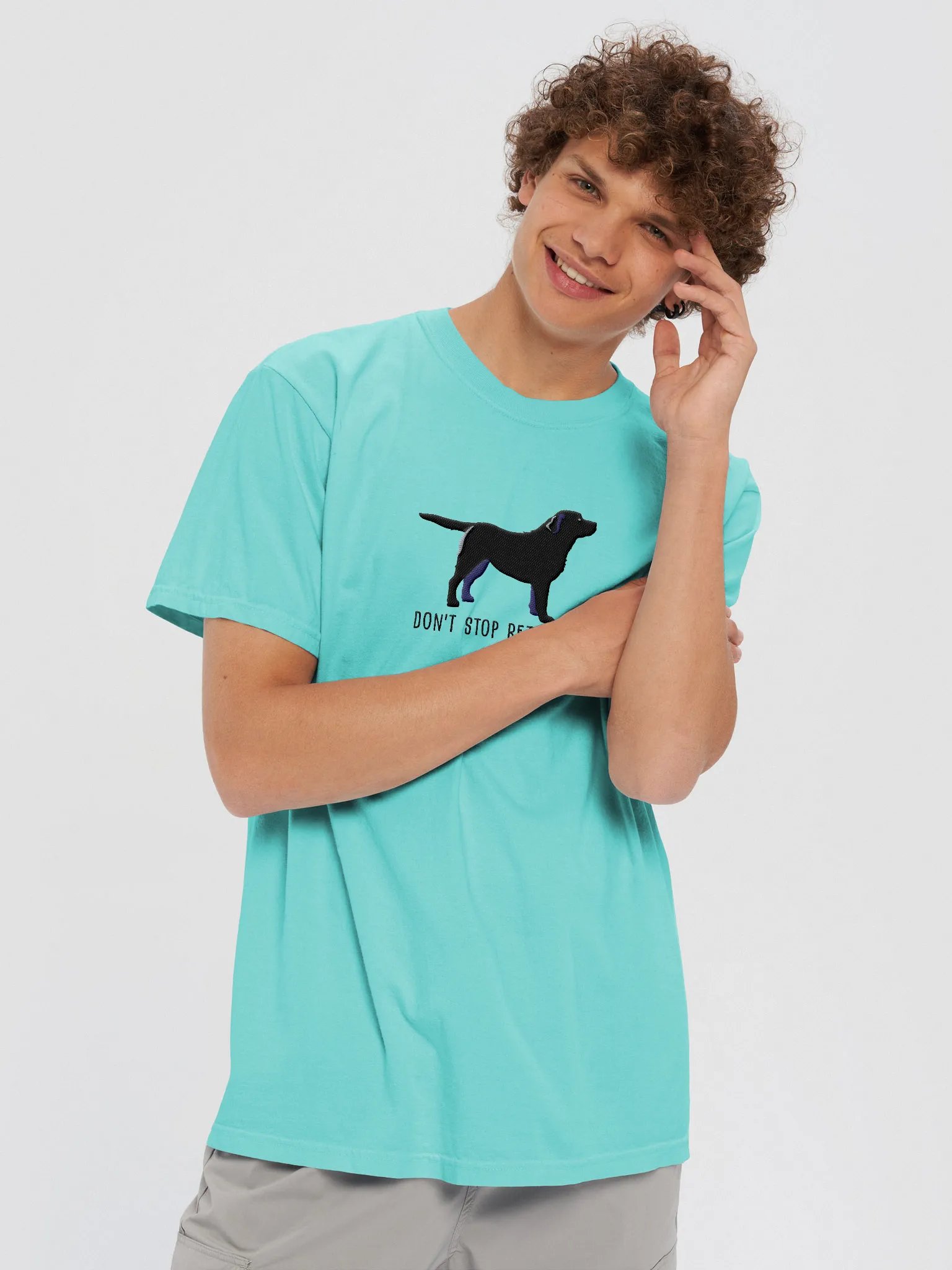 Don't Stop Retrievin' T-Shirt(Embroidered) of a Labrador Retriever(Black) product image (2)