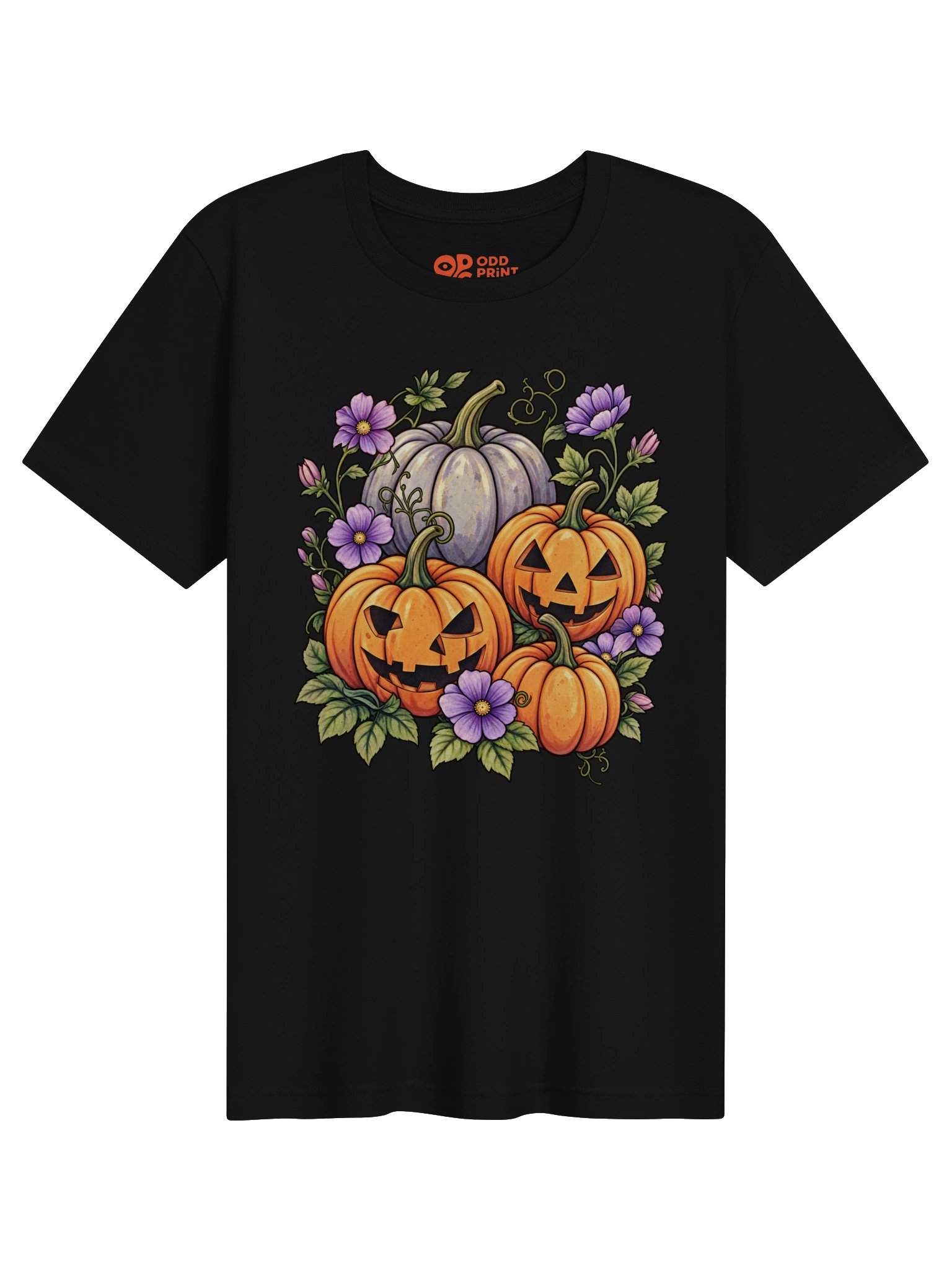 Floral Pumpkin Halloween T-Shirt – Purple Flowers & Pumpkins product image (1)