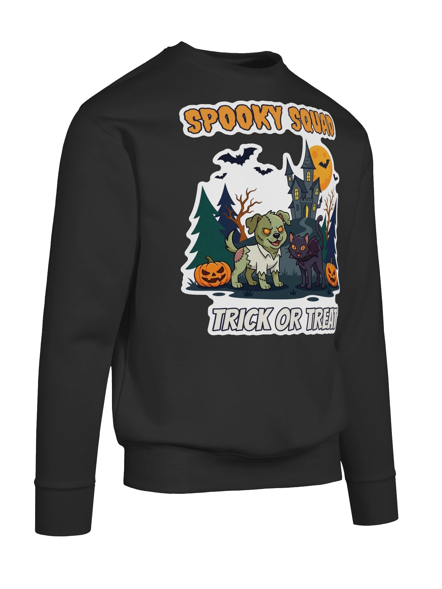 Spooky Squad Halloween Sweatshirt – Zombie Dog & Vampire Cat Trick or Treat Crewneck, Cozy Fall Pet Lover Gift product image (56)