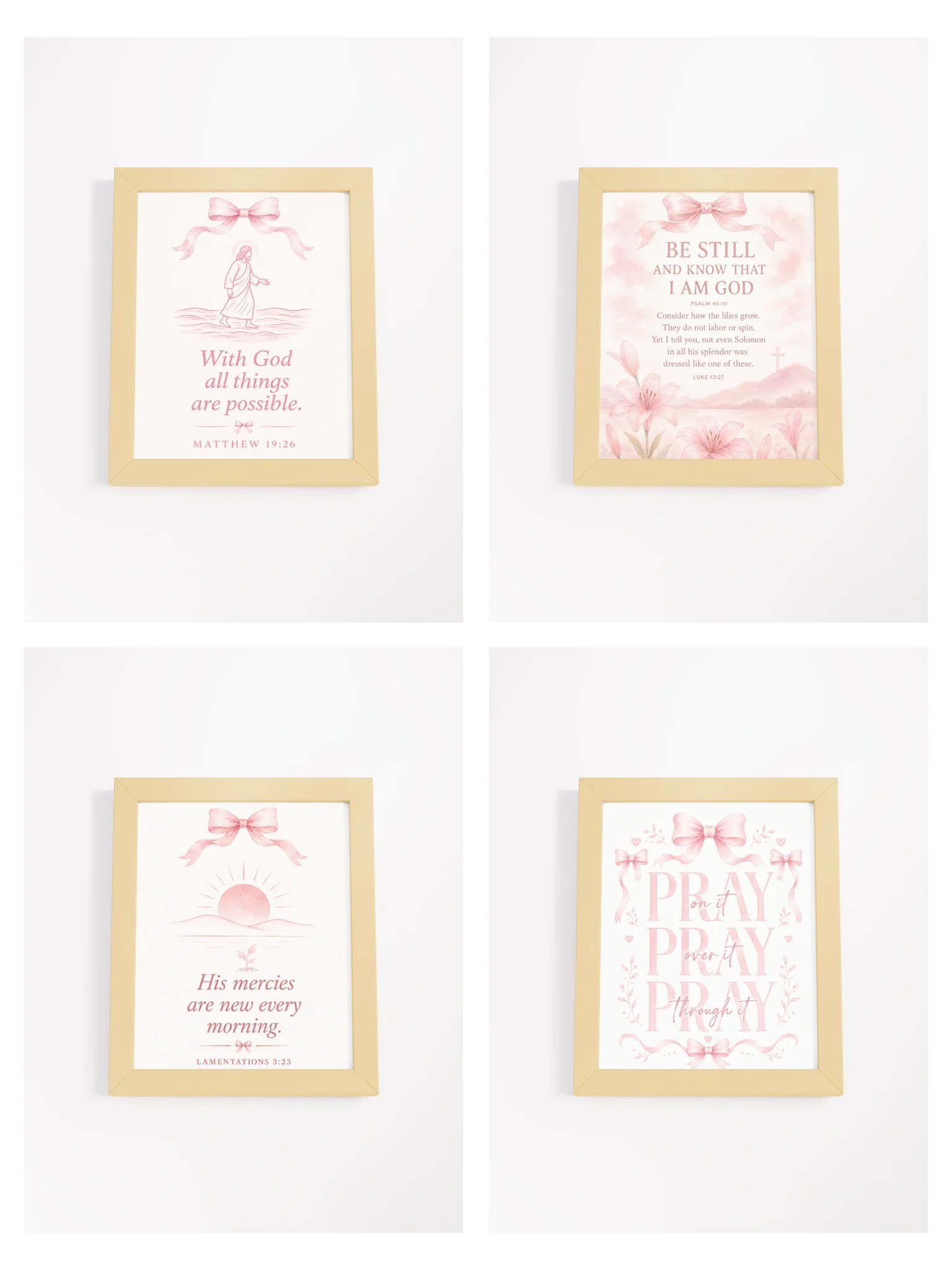 Pink Coquette Bow Framed Christian Wall Art Bundle Set of 4 Bible Verse Decor product image (1)