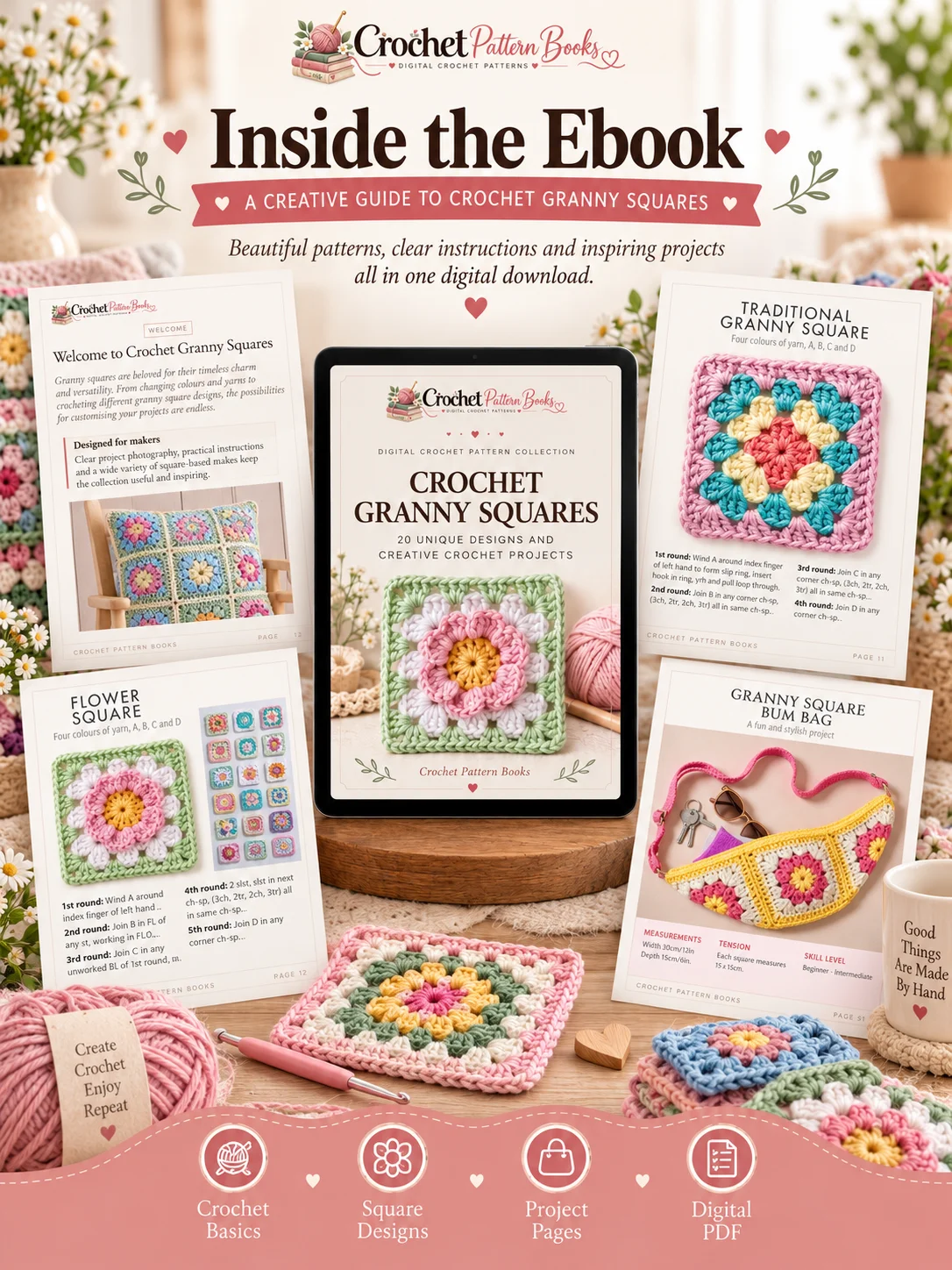 Crochet Granny Squares 20 Unique Patterns and Creative Projects PDF Ebook product image (3)