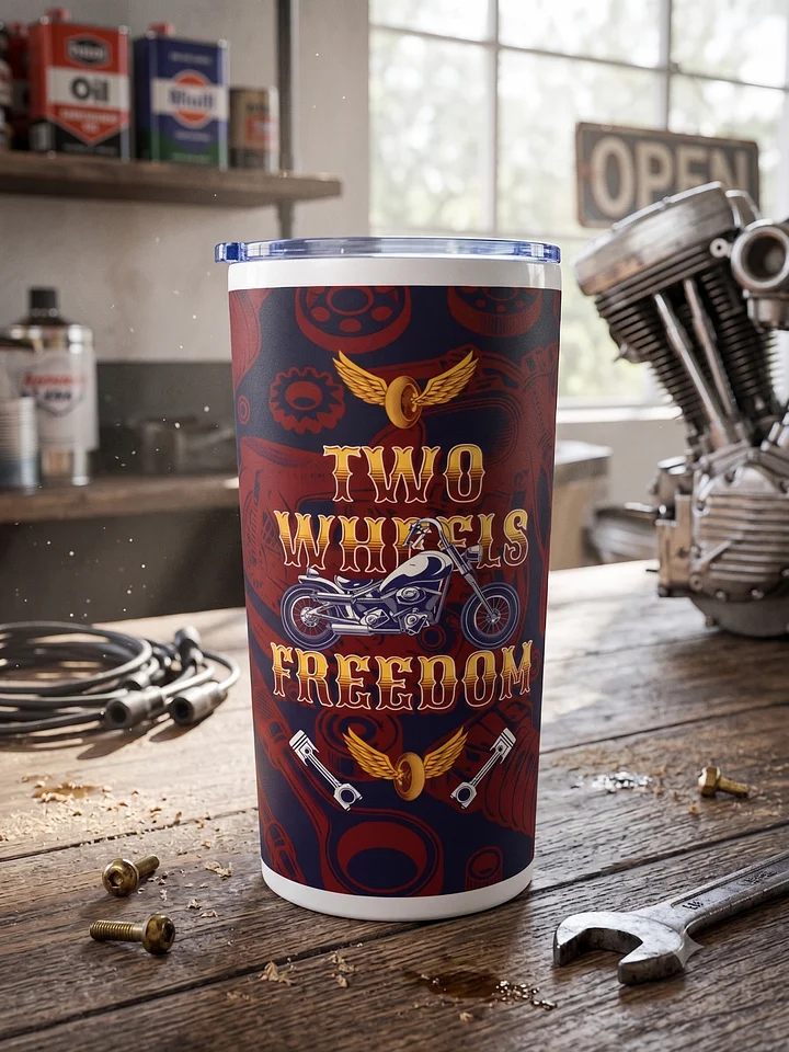 20oz Stainless Steel Tumbler with Lid - Two Wheels Freedom Vintage Motorcycle Design, Double-Wall Vacuum Insulated Biker Travel Cup by BoldPixel product image (2)