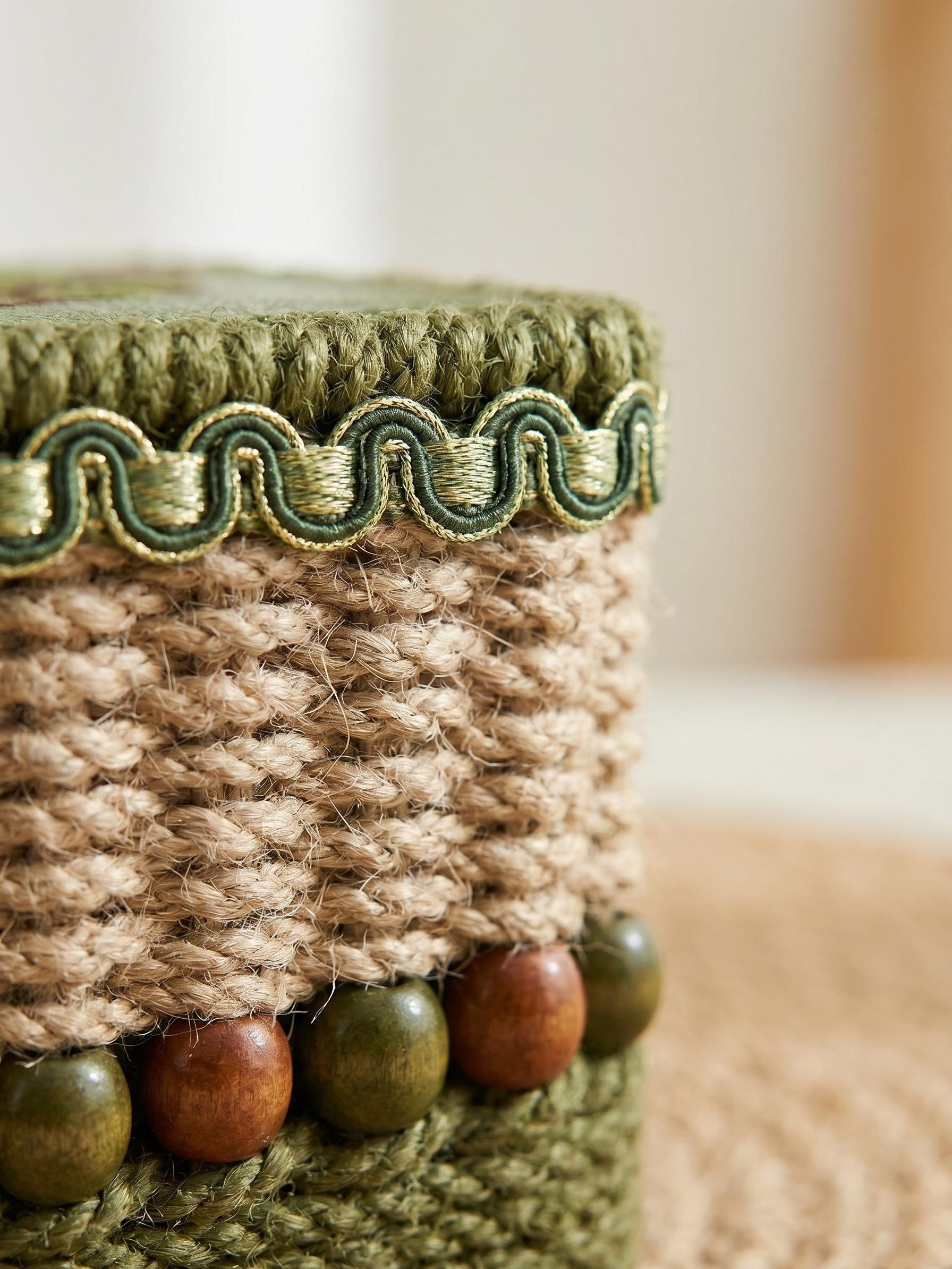 Handwoven Tibetan Soma Basket with Silk Su Embroidery | Eco-Friendly Jute Keepsake Box product image (4)